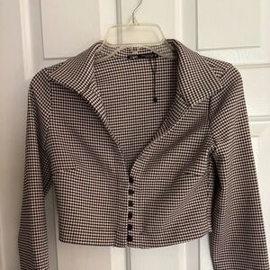 Zara Black & Cream Checkered Short Jacket Size S